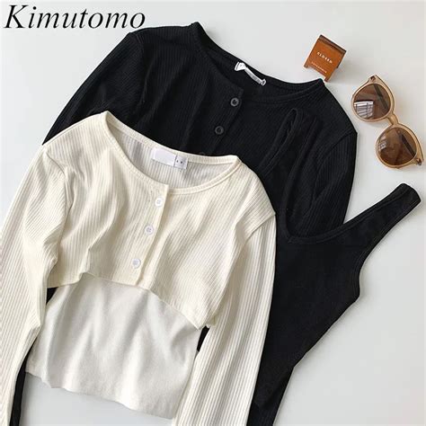 Kimutomo Elegant Women Suit Spring Fashion Long Sleeve O Neck Short