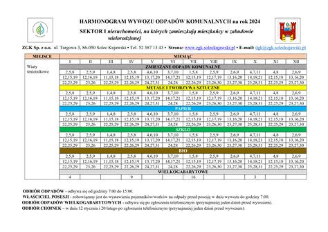 Harmonogramy odbioru odpadów 2024 Zakład Gospodarki Komunalnej