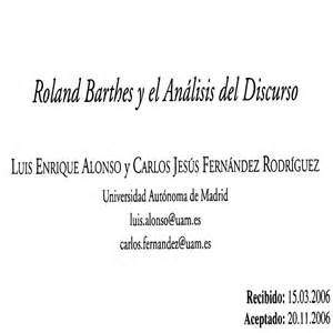 Roland Barthes Y El An Lisis Del Discurso