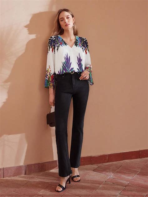 Motf Premium Blusa Plisada Con Manga De Campana Y Cuello En V Con