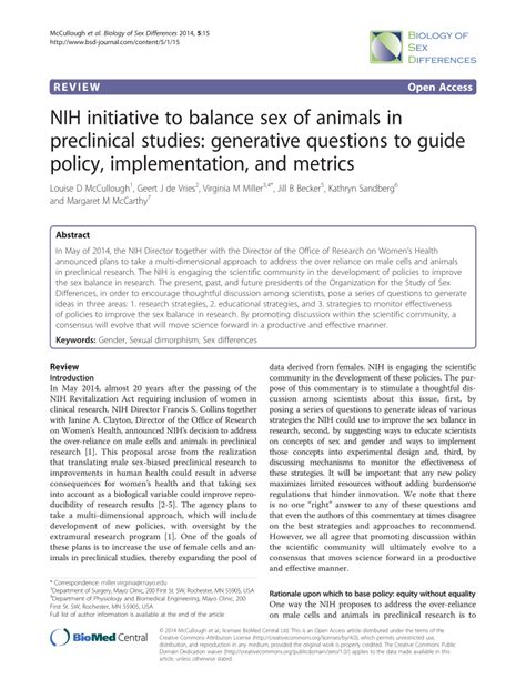 Pdf Nih Initiative To Balance Sex Of Animals In Preclinical Studies