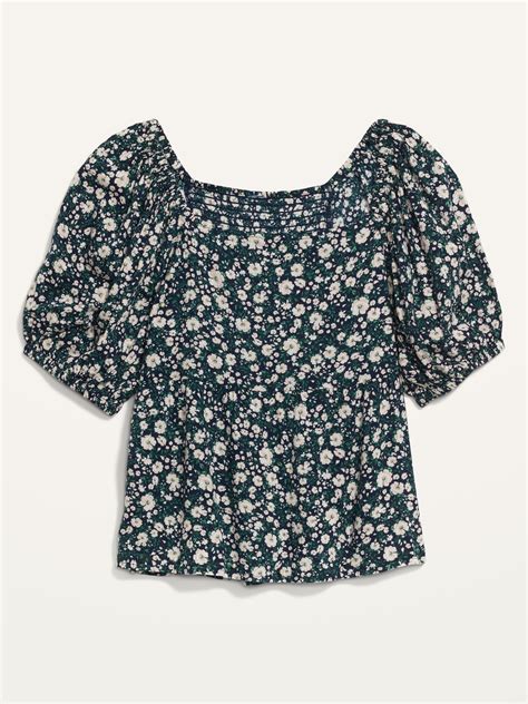 Puff Sleeve Smocked Floral Print Swing Blouse For Women Old Navy