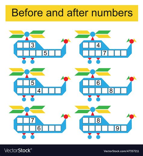 What comes before and after math worksheets Vector Image