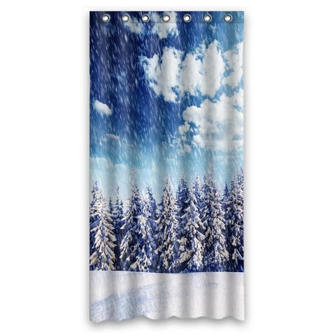 Phfzk Winter Scene Shower Curtain Beautiful Winter Landscape With