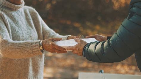 Woman Volunteer Help Feed the Homeless with Free Meal. Close-Up Stock Photo - Image of person ...