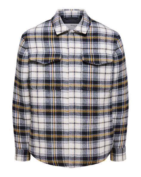 Buy Blue Check Print Shacket For Men Online At Selected Homme 109279801