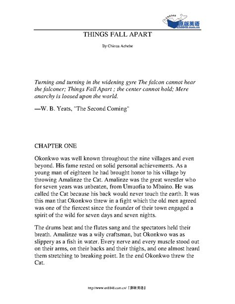 Things Fall Apart: An Analysis of Chapters 1-3 in Achebe's Novel - Studocu