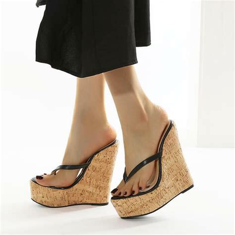 Sexy Wedge Heels Sandalen Extreme High Heels Holz Optik Platform Mules