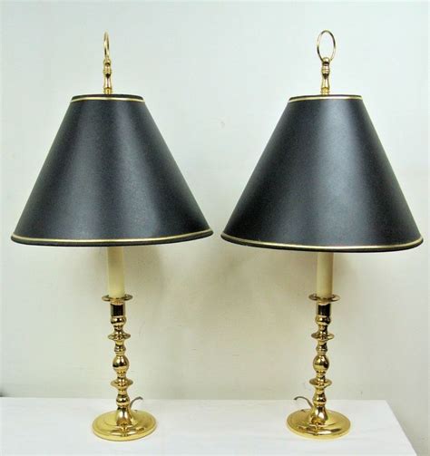 Pair Of 25 Baldwin Brass Williamsburg Candlestick Table Lamps W Black Shades Lamp