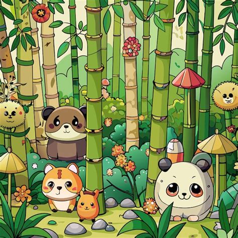 Une Illustration De Dessin Anim D Une For T Avec Des Pandas Et Des