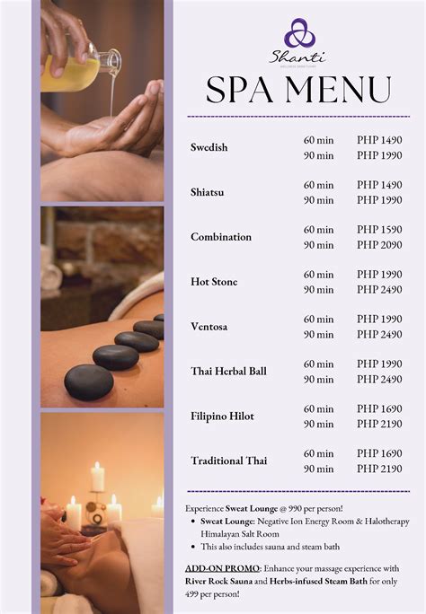 Spa Bath Menu