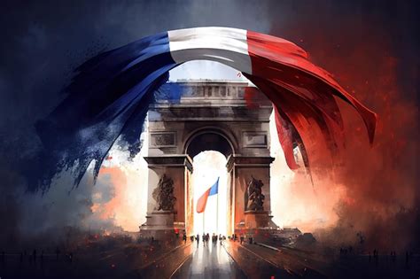 French flag at arc de triomphe during bastille day Generative Ai | Premium AI-generated image