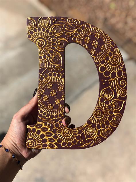 Henna Wood Letter Hand Painted Decor Custom Mendhi Etsy