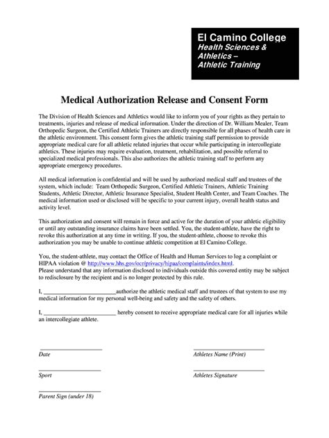 Fillable Online Elcamino Medical Authorization Release And Consent Form