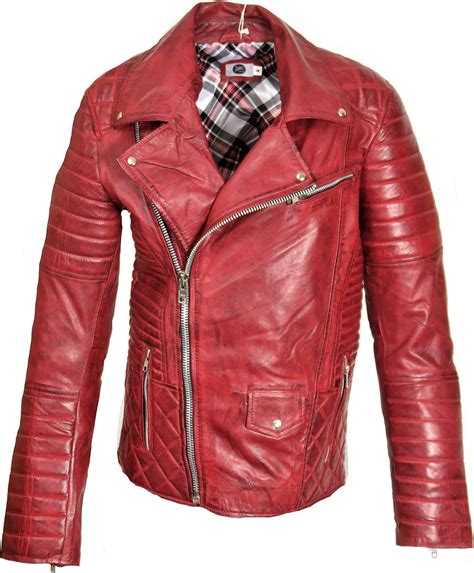 Be Noble Lederjacke Biker Jacke Echt Leder Used Look Rot M Nner Xxl