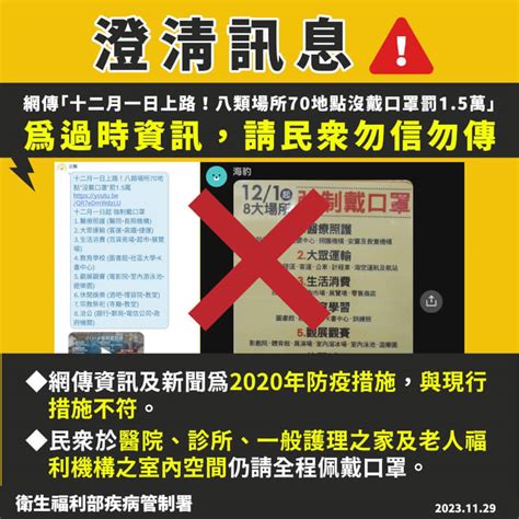 網傳12月起8類場所戴口罩 疾管署：過時資訊勿信 生活 中央社 Cna