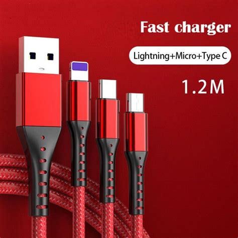 1 2m สายชาร์จ 3 In 1 สายชาร์จเร็ว Fast Charging Cable ชาร์จเร็ว สายชาร์จไอโฟน 3 หัว Micro Usb