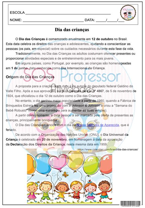 Dia das Crianças - Origem - SOS Professor Atividades - 3º ao 5º ano