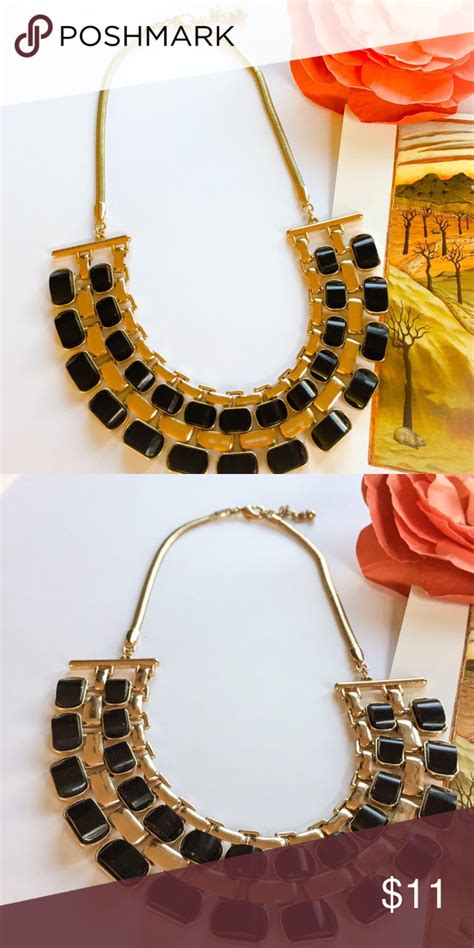 Black And Gold Statement Bib Necklace Statement Bib Necklace Vintage Jewelry Necklace