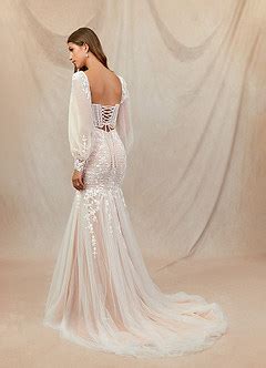 Azazie Aliana Diamond White Nude Mermaid Lace Tulle Dress Azazie