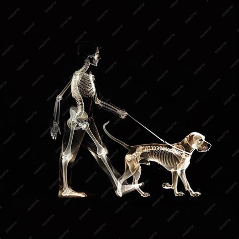 Premium Photo | A skeleton with a dog on it and a human figure walking