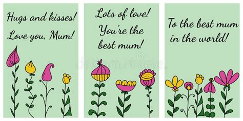 Set Of Mother S Day Cards Greeting Cards With Wishes And Doodle