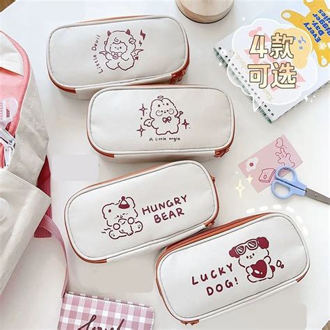 jual tempat kotak pensil kanvas cream lucu shopee indonesia