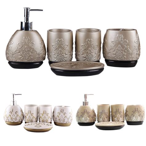 Luxury 5pcs Bathroom Accessory Set Brownwhitechampagne Soap Dish