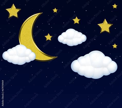 Moon with clouds in the night sky Stock Illustration | Adobe Stock