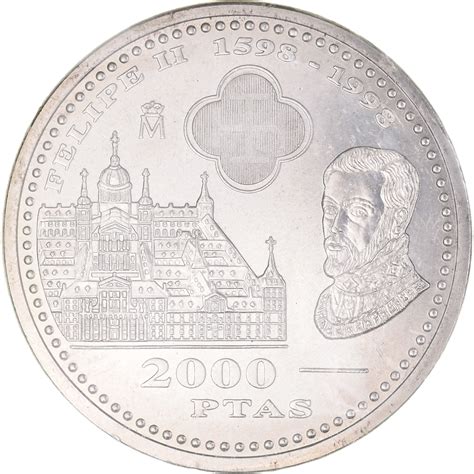 Coin Spain Juan Carlos I 2000 Pesetas 1998 Silver KM 987