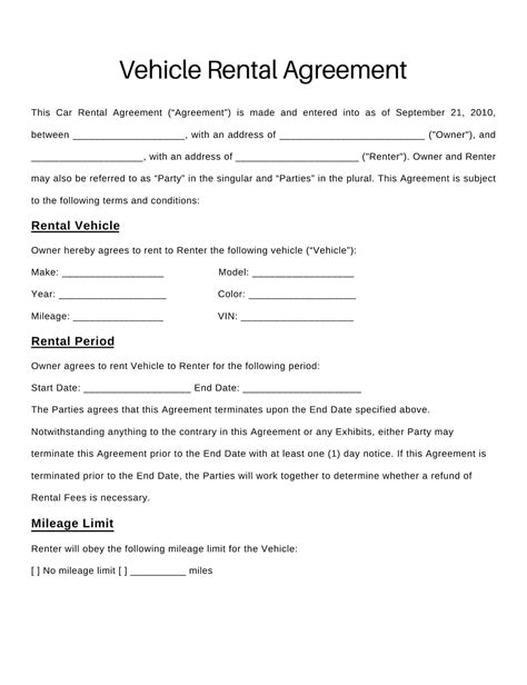 Printable Car Rental Agreement Vehicle Rental Agreement Editable In Canva Etsy