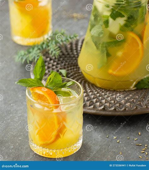 Natural Orange Juice with Lemon Lime Mint. Stock Image - Image of ...