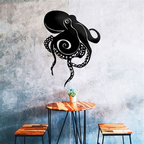 Octopus Metal Wall Decor Metal Wall Art Nautical Decornavy Etsy