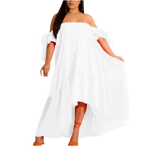 Usmixi Summer Dresses For Women Beach Party Sexy Strapless Loose Flowy