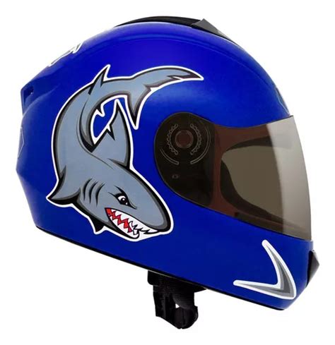 Capacete Moto Infantil Crian A Fly Fun Shark Tubar O Cor Azul Brilhante