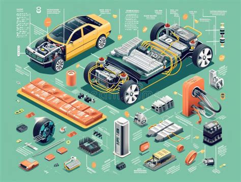 Componentes Eléctricos De Vehículos E Infografía De Ensamblaje Stock de