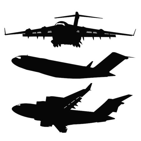 Conjunto de silueta de avión de carga militar diseño vectorial Vector