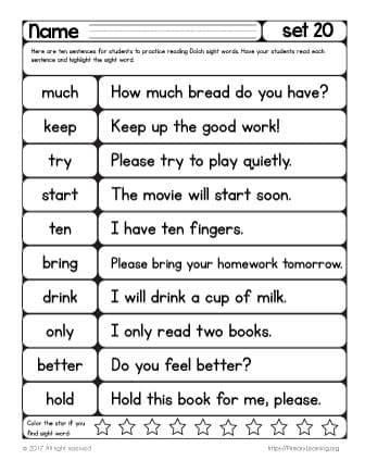 Sight Words Reading Practice List 20 PrimaryLearning Org