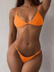 Off Zaful Padded Plain String Bikini Swimsuit In Dark Orange