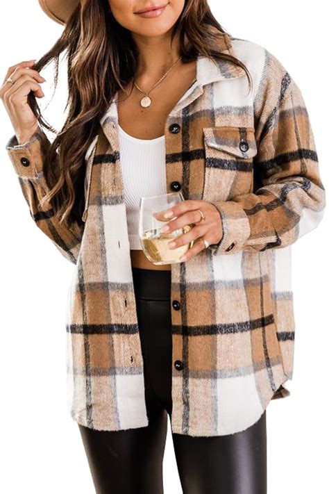 Rosvigor Flannel Shirts For Women Plaid Jackets Long Sleeve Shackets