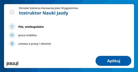 Archiwalna Oferta Nr Instruktor Nauki Jazdy Pi A O Rodek