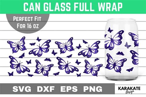 Butterflies Libbey 16oz Can Glass Svg Graphic By Karakate · Creative