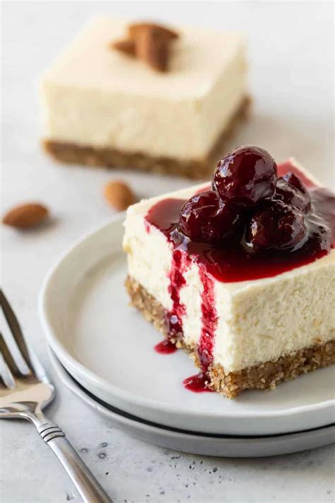 Gluten Free Cherry Almond Cheesecake Bars Garnish With Lemon