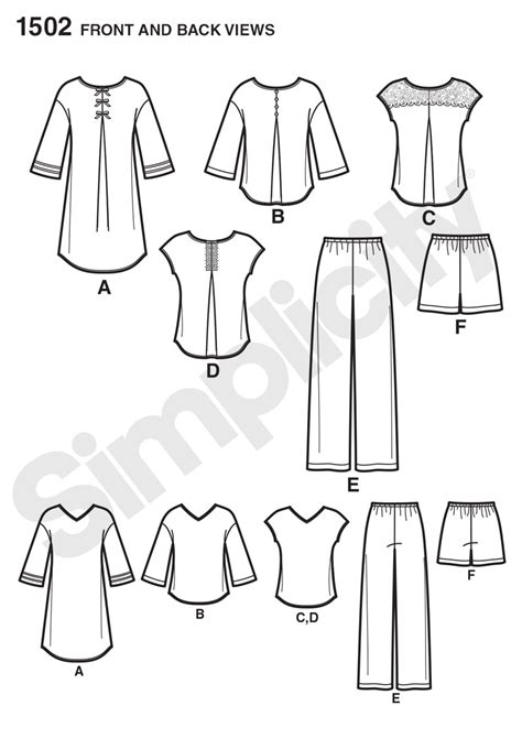 Simplicity 1502 Misses Pants Or Shorts And Nightshirt Or Top