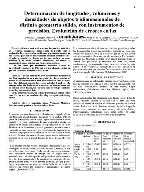 Primer Reporte Lab Fis I Pdf Medición Exactitud Y Precisión