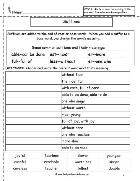 Prefix And Suffix Worksheet For Class 4