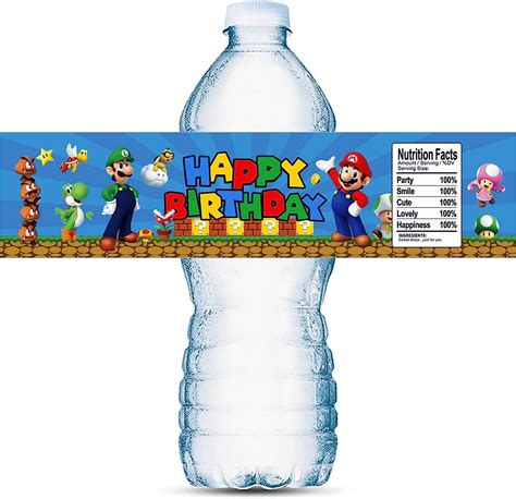 Water Bottle Labels For Super Bros Party Supplies Super Mario Bros