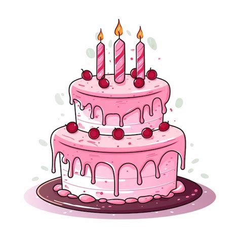 Premium Photo | Cartoon happy birthday pink cake on white background