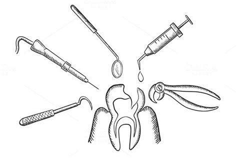 Teeth And Dentistry Sketched Icons Dentistry Dental Tools Sketch Icon