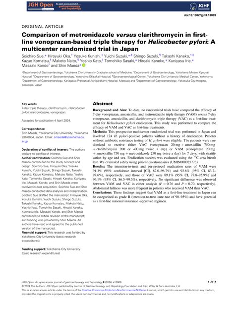 Pdf Comparison Of Metronidazole Versus Clarithromycin In Firstline